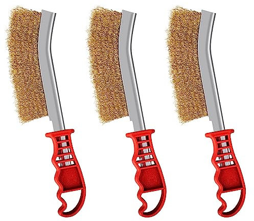 Wire Brush Set of 3 with Plastic Curved Handle Wire Brushes for Cleaning Welding Slag and Paint or Rust Paint Removal