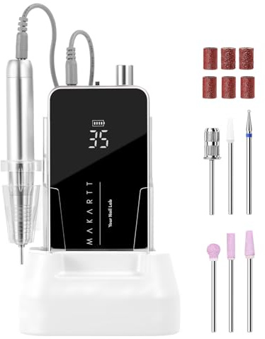Makartt Nail Drill Professional, 35,000RPM Electric Nail File for Acrylic & Gel Removal, 60W Brushless Coreless Motor, 2-in-1 Desktop & Portable, LCD Display, Rechargeable, Quiet, F&R, Nouvella Black
