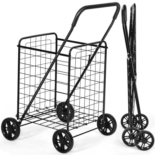 BAKYAR Carrello Multifunzionale Carrello for la Spesa Pieghevole for la Spesa, for la Spesa, for la Lavanderia, Portatile, Nero