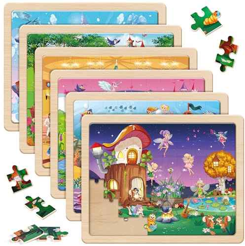 SYNARRY Wooden Princess Jigsaw Puzzles for Kids 3 4 5 6 7 8 Year Olds, 6×60 Piece Children Puzzles 4-8, Educational Toys Gifts for Toddler Children Girls Boys