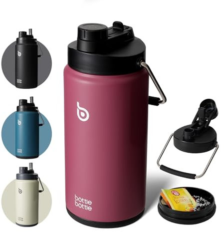 Bottle Bottle Insulated Water Bottle 2L with Straw and Dual-use Lid Half Gallon Water Jug Vacuum Stainless Steel for Workout and Sports Insulated Beer Growler with Handle(red)