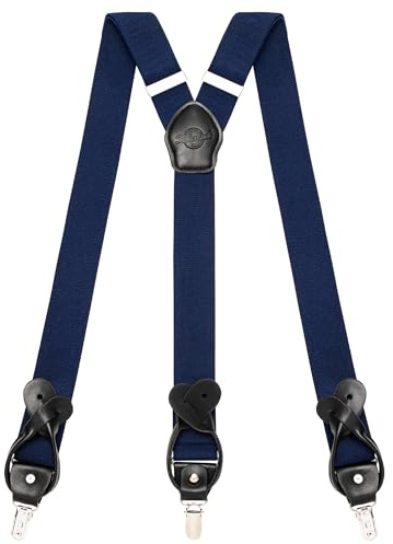 Kohentact Tirantes para Hombre con Clip y Botón, Incluye 6 Botones, Ancho de 3.5 cm en Forma de Y para Alturas Hasta 200 cm, Acero Inoxidable, Rango de Ajuste de Elasticidad Extra Grande