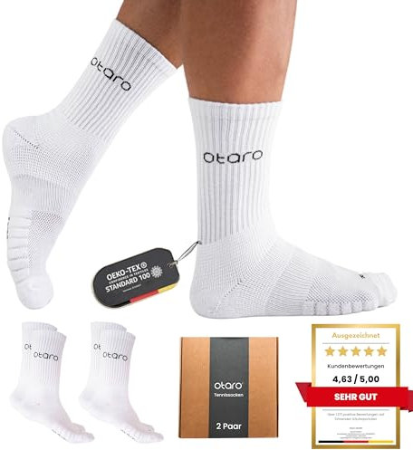 Otaro Tennissocken Herren & Damen - 2er Set - Gr. 35-50 Tennissocken aus Bio Baumwolle (DE/NL/SE/PL, Numerisch, 47, 50, Regular, Regular, Weiß)