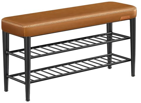 VASAGLE EKHO Collection - Shoe Bench, Storage Bench, Shoe Rack Bench Entryway, Synthetic Leather with Stitching, Mid-Century Modern, Loads 135 kg, 30 x 100 x 50 cm, Caramel Brown LSB113K02