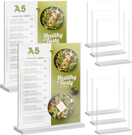 WIYETY Espositore da tavolo in acrilico, formato A5, per foto, ufficio, ristorante, cafe shop