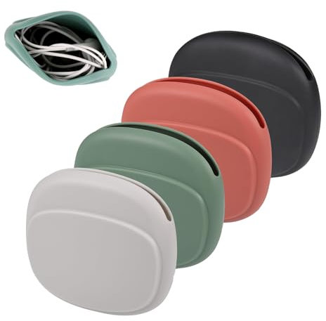 CCAIPU 4 Piezas Organizador de Silicona para Auriculares - Funda portátil para Auriculares - Funda para Auriculares Y Bridas Reutilizables
