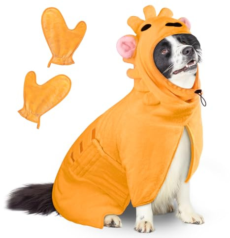 Accappatoio per Cani, Accappatoio per Cani Microfibra, Abbigliamento Asciugamano Morbida per Animali, Per Asciuga il Tuo Cane Dopo Aver Nuotato e Fatto il Bagno (Leone arancione, M)