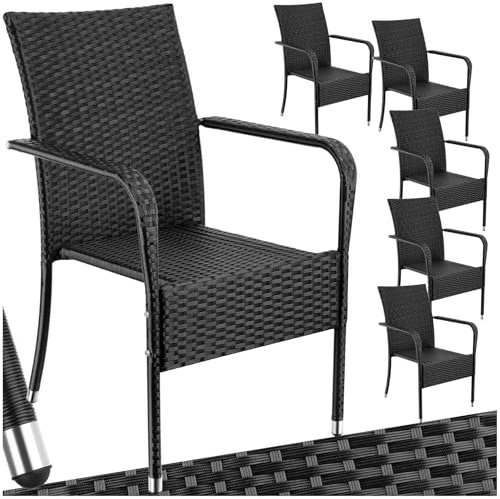 tectake® Silla de Jardín de Ratán y Acero Apilable, Muebles Jardín Exterior Resistentes a la Intemperie, Silla Conjunto Jardín Exterior, Sillas Terraza o Patio, Fácil Montaje, MAX. 120 kg - 6 Sillas