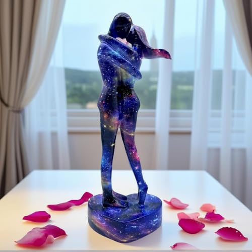 Amazleer 10,5 Zoll großes Paar, Lieblinge, Liebhaber, Umarmung, Küssstatue, Figur, Skulptur, Kunstharz, Sammlerstücke, Geschenke für Büro, Heimdekoration (Blau)