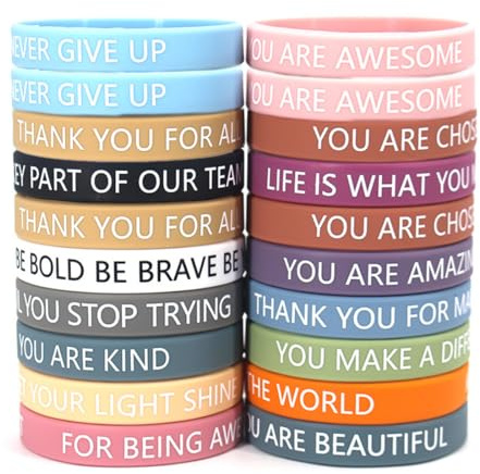 JYNVO 20 Pièces Bracelet en Silicone de Motivation,Bandes de Sport avc Citation Inspirante,bracelets de motivation en caoutchouc pour adolescents,collègues,employés et adultes