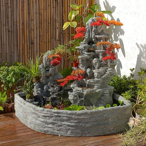 Fontana rocciosa per circolazione interna, altezza 127 cm, grigio, moderna fontana in piedi di lusso, regalo di inaugurazione della casa, esterno/interno, decorazione della casa, balcone, prato