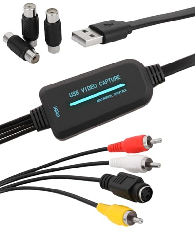 GCNWW VHS to Digital Converter, Practical USB 1080P Video Capture Card, Convert Hi8 VHS DVD Mini DV to Digital for Windows PC Mac