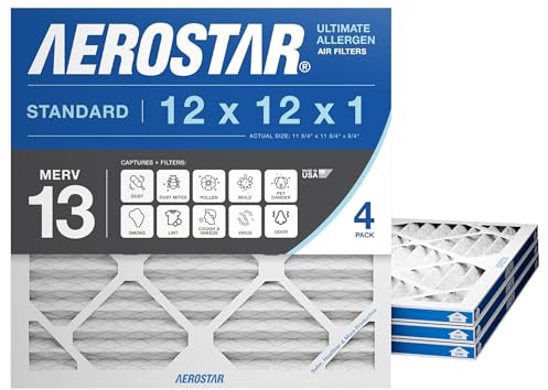 Aerostar 12 x 12 x 1 MERV 13 luftfilter, 4-pack uppsättning HVAC ugnsfilter, elektrostatisk MPR 1500-1900 & FPR 10 (faktisk storlek: 11 3/4 x 11 3/4 x 3/4 tum)