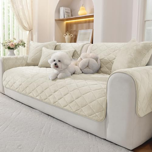 Ystyle Funda Sofa en Franela Suave, Fundas Sofa Antideslizantes, Seguras, Cómodas y Lavables a Máquina, Aptas para Sofás de 1/2/3/4 Plazas y Sofás con Sección Chaise Longue (Beige, 70x150cm)