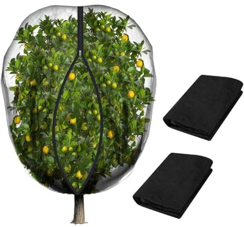 Lawnoval Paquete de 2 bolsas de malla fina para jardín con cremallera y cordón para árboles frutales, verduras y arbustos de bayas, color negro, 24 x 24 m