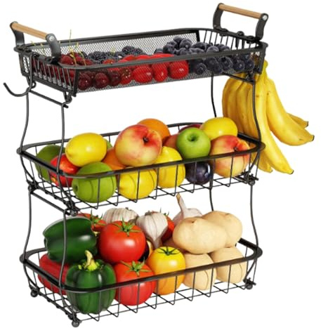 Support à fruits, support de panier à légumes, bol en fil métallique à 3 niveaux avec cintre banane pour accessoires de cuisine, caractéristique détaillée pratique, catégorie utilitaire domestique, fo