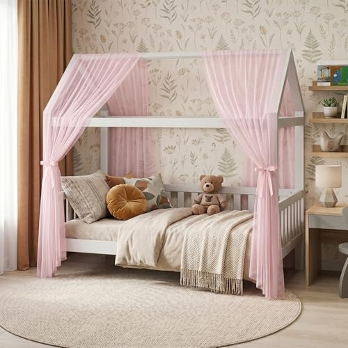 Ranjima Hussäng himmel, 2 stycken sänghimmel, hussäng av muslin, tyghimmel för hemmasängar flickor pojkar, mjuk och ventilerande baldakin barnsäng, barnrumsdekoration, 150 x 350 cm rosa