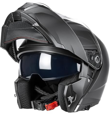 Casco Modular Moto Hombre | Casco Integral Moto | con mentonera Reforzada con Doble Visera | Casco de Moto para Mujer y Hombre | Certificado ECE 22.06 | Negro Mate (Negro Mate, M)