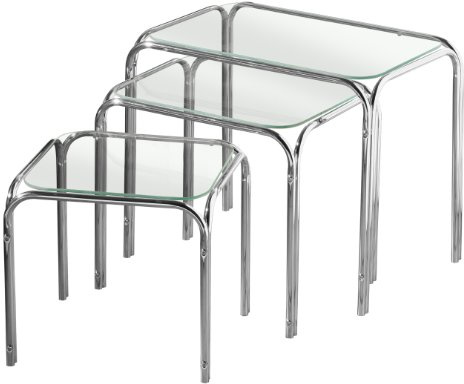 Premier Nest of Tables Coffee Table for Living Room - Modern, Clear Glass with Chrome Finish - Set of 3, H39 x W46 x D30cm