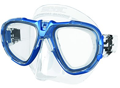 SEAC Fox, Maschera Sub per Immersioni Subacquee e Snorkeling con Custodia, Predisposizione Graduata per Miopia, qualità Professionale Unisex Adulto, Trasparente/Blu Metal