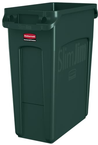 Rubbermaid Commercial Products Slim Jim Collecteur de Déchets 60 L Vert – Bac Rectangulaire Avec Canaux De Ventilation, Pour Cuisine, Bureaux, Espaces Collectifs et Triage – 1955960