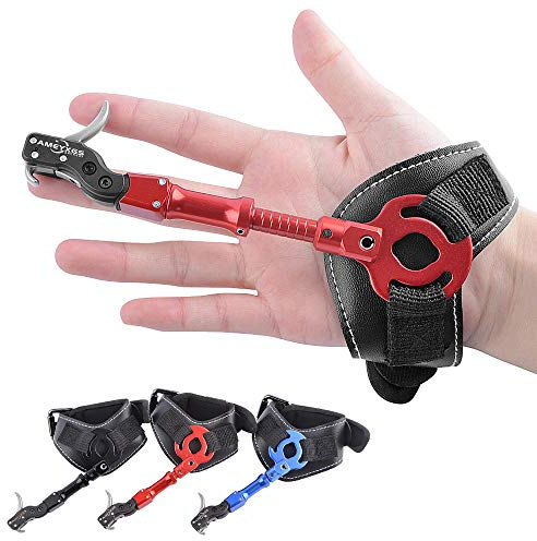 SHARROW Tir à Arc Décocheur Release Aids Arc à Poulies Aides à la Libération Réglable Trigger 360 Degrés Rotation Accessoires pour Arc et Flèches (Rouge)