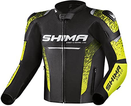 SHIMA STR 2.0 Motorrad Jacke Herren mit Protektoren Rückenprotektor Leder Motorradjacke Schutzjacken Motorradkombi Lederjacke Protektorenjacke Lederkombi (Jacke, Schwarz Fluo, 58)