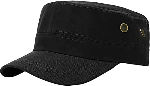 XYIYI Black Unisex Cadet Army Cap Basic Everyday Cotton Military Style Hat Flat Top Cap