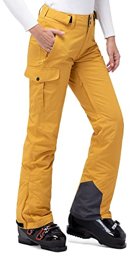 33,000ft Damen Skihose Outdoorhose Wasserdicht Winddichte Softshellhose Warme Gefütterte Thermohose Wanderhose Winter Ski Pants Women Senfgelb XXL