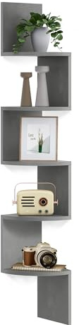 VASAGLE Estante esquinero para montaje en pared, estantería esquinera flotante de 5 niveles, estante para plantas para dormitorio, sala de estar, baño, oficina en casa, gris paloma ULBC072G49