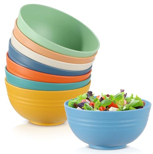Esilihom 8Pcs Unbreakable Cereal Bowls, 655ml Lightweight Plastic Bowls, Reusable for Breakfast, Party, Picnics, Camping, Soup, Noodles, Dishwasher & Microwave Safe