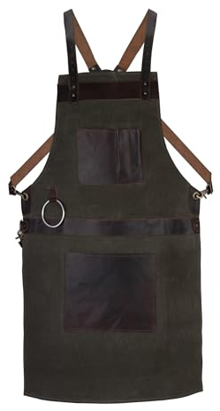 Leathershire Tablier de boucher en cuir bleu ciré fait à la main - Tablier de barbecue - Tablier de cuisine - Tablier de forgeron - Tablier de barbier - Tablier de menuiserie, Vert-198, One Size
