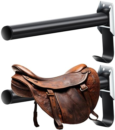 Abbylike 2 Pcs Folding English Saddle Rack Wall Mount Saddle Stand with Bridle Hook Portable Saddle Pad Rack, Fit English Saddle Bar Horse Tack Storage for Dressage Home Horse Blanket Stall Accessory