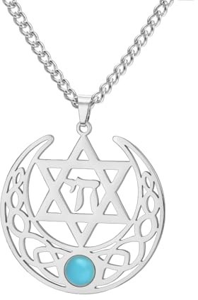 EUEAVAN Estrella de David Collar Cábala Hebreo Letra Chai Colgante Clásico Judío Estrella Token Amuleto Celta Estrella de David Joyería Cristiana Hanukkah Regalo (plata 2)