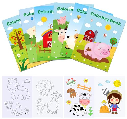 MORAINJAY 12 Mini Livres à Colorier Enfants, Mini Coloriage Enfants, Livrets de Coloriage Fille Garçon, Animaux de la Ferme, Petits Cadeaux Anniversaire, Remplissage Sacs Surprise