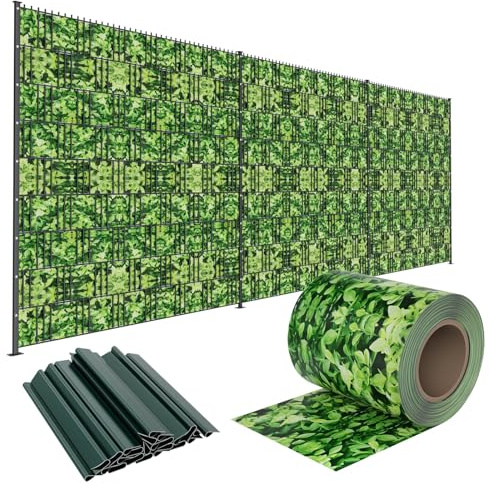 LZQ Strisce frangivista in PVC, extra spesse, opache, a doppia asta, con 20 clip di fissaggio per recinzione da giardino, balcone (35 m x 19 cm, foglie piccole)