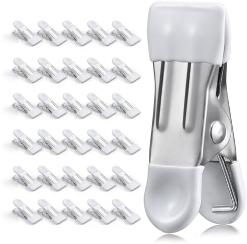 Confezione da 30 mollette resistenti per bucato, clip per patatine fritte da 5,5 cm, clip per borse, mollette da bucato, clip per sacchetti per alimenti, per appendere sacchetti in acciaio inox con