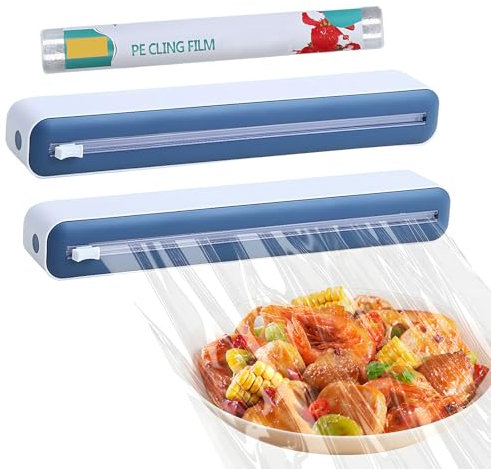 GMHLLES 2PCS Cling Film Dispenser and Cutter Cling Film Refill 2-in-1 Plastic Wrap Cutter with Clingfilm,Tin Foil Dispensers and Cutters for Home,Kitchen