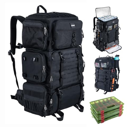 Goture 72L Angelrucksack mit Kühltasche 16L, wasserdicht, 2 Rutenhalter