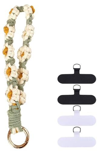 XFSRG Cordino per Cellulare in Stile Boho con Fiori Intrecciati Laccio per Telefono Colorato e Resistente Accessorio per Donna e Ragazza Adatto per Tutti i Modelli di Smartphone (Fiori bianchi)