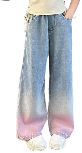 Jean baggy 2026 pour fille, jambes larges, taille élastique, plusieurs poches, pantalon cargo, jean, pantalon en denim pour enfants, pantalon de danse, bleu, 11-12 ans