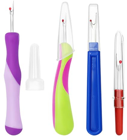 4Pcs Seam Ripper,Quick Unpick Thread Picker Tool,Sewing Stitch Remover with Safety Caps Seam Ripper Kit for Hand Sewing Unpicker Knitting Cross Stitch Embroidery Thread Removal