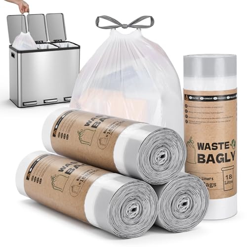 YEAUPE PRO Sacchetti Spazzatura con Manici 18L, Resistenti e Spessi, Pre-tagliati, Misura M 44x60 cm, Bianchi, per Pattumiera (60 pezzi (pack da 4), 18L)