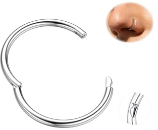 BodyBonita Piercing Nariz Titanio, 16G/18G Aro Para Septum Con Tragus Hombre En Daith Conch Nostril Pendientes Para Helix Pircing Plata 1 Unidad Clicker Hoop Apertura Facil 7/8/9/10 mm