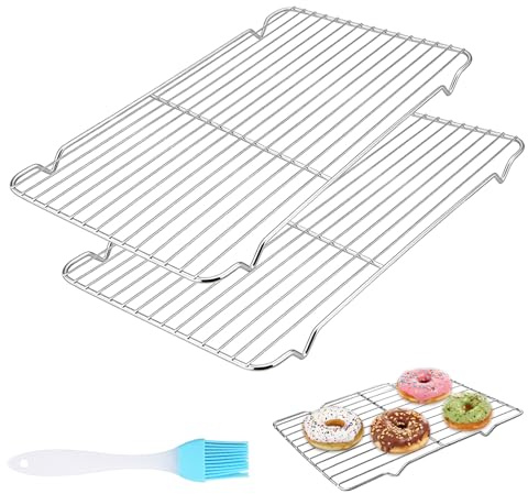 PULIANGLIU 2 st. tårtgaller, kylgaller 30 x 20 x 1,5 cm rostfritt stål | Kylgaller kylställ, rektangulärt bakgaller för bakning stekning kylning grillning, diskmaskinssäker, med 1 bakborste