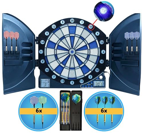 Best Sporting Dart Set Cambridge Xtra mit 12 Dartpfeilen & 24 Ersatzspitzen I Dartscheibe elektronisch im hochwertigen Set I elektronische Dartscheibe mit LED-Anzeigen I Dartboard Kabinet