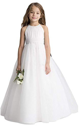 ABaoWedding Flower Girls Tulle Chiffon Dresses Kids Wedding Party Pageant Ball Gowns Ivory Size 6