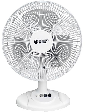 BEYOND BREEZE Oscillating Table Fan Quiet 3-Speed 12-Inch Adjustable Tilt Fan with Safety Grill, Ideal for Home, Office, Dorm