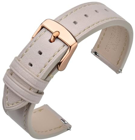ANNEFIT Cinturino Orologio 20mm con Fibbia Oro Rosa, Cinturini per Orologi in Pelle a Sgancio Rapido (Bianco sporco)