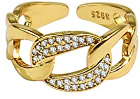 HCMA Exquisito anillo de cadena de circonita de micro tejido de plata 925, anillo abierto dorado de lujo para mujer, regalos de joyería